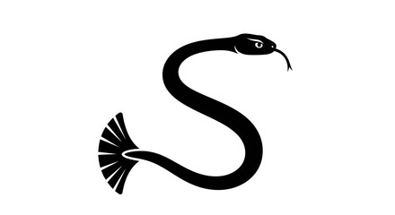 Black snake illustration in the shape of the letter S on white background.