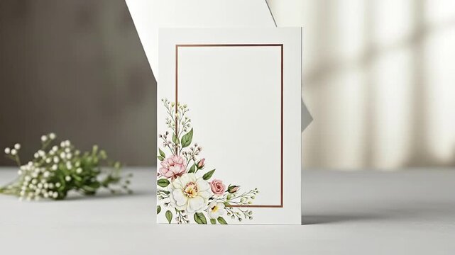 Elegant Floral Wedding Invitation Card Mockup with Envelope and Flowers.