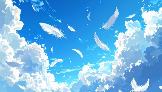 青空と白い羽根　AI生成素材