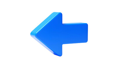 3D-rendered, glossy, blue arrow pointing left, isolated on a black background