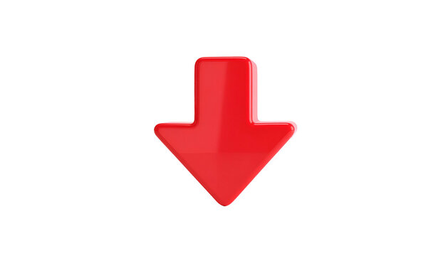 A glossy, red arrow pointing downward against a stark black background