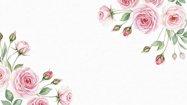 Beautiful Watercolor Pink Roses Floral Frame Design.