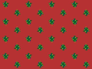 Seamless Christmas tree pattern with knitted texture on vibrant red background, ideal for holiday textiles, winter decor, wrapping paper, wallpaper, and festive commercial branding.