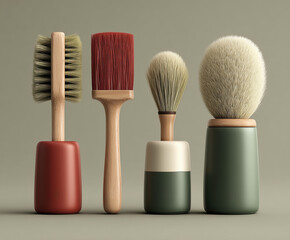 Minimalist Set of Wooden Handle Brushes in Red and Green created with Generative AI Technology, ai, generative