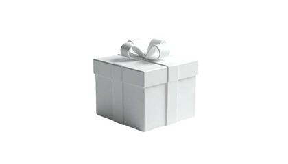 A simple, white, square gift box with a ribbon and bow, centered on a black background