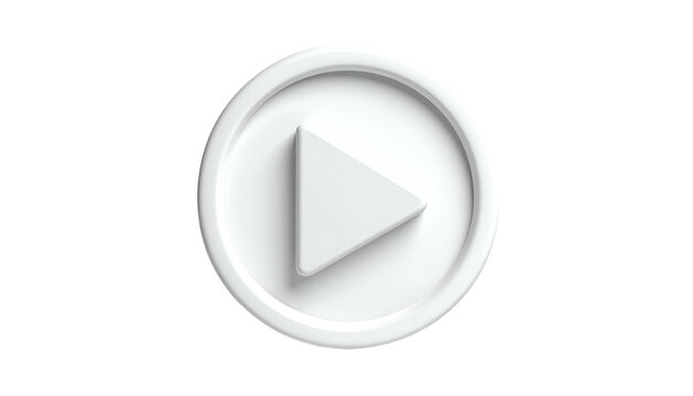 3D render of a white play button icon with subtle shadow against a black background