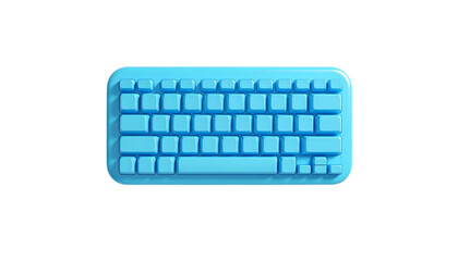 A top-down view of a light blue rendered computer keyboard, against a black background