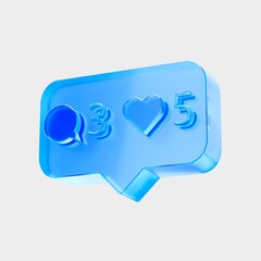 3D Glass Chat Bubble icon, Communication message social interaction concept. Liquid Glass design icon, trending glass icon for graphic design, UI UX interfaces, 3d illustration.
