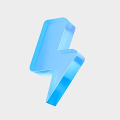3D Glass Lightning Bolt icon, Fast energy speed innovation power technology business concept. Liquid Glass design icon, trending glass icon for graphic design, UI UX interfaces, 3d illustration.
