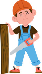 Carpenter Kid Sawing Wood Cartoon