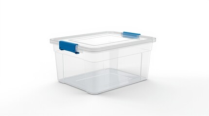 Transparent Plastic Storage Box with Blue Locking Clips and Fitted Lid