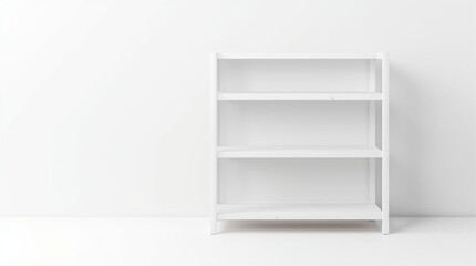 Minimalist White Three-Tier Shelf Against White Wall