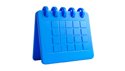 Bright blue 3D rendering of a desk calendar against a black background