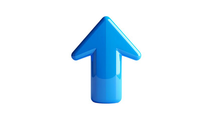 Glossy, three-dimensional blue arrow pointing upwards against a black background