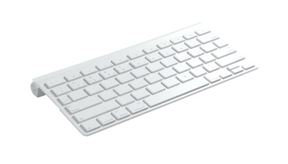 White, wireless keyboard with chiclet keys, floating over a black background