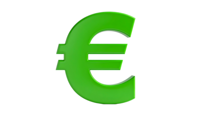 3D rendered green European currency symbol floating against a black backdrop