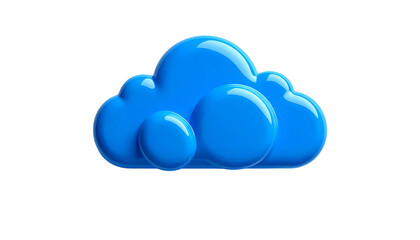A glossy, vibrant blue cloud with rounded shapes, floating against a stark black background