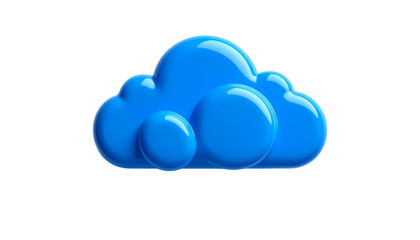 A glossy, vibrant blue cloud with rounded shapes, floating against a stark black background