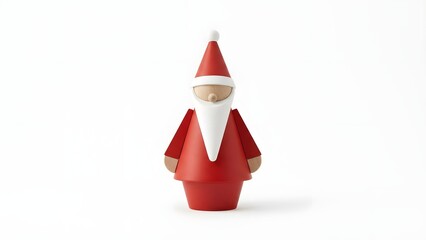 Modern Minimalist Wooden Santa Claus Figurine with Red Hat and White Beard  isolated on a white background
