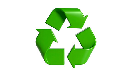 Obraz premium A glossy, three-arrowed symbol of a green-colored recycling sign on a black background
