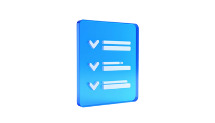 A 3D rendered document with a check mark list on a black background