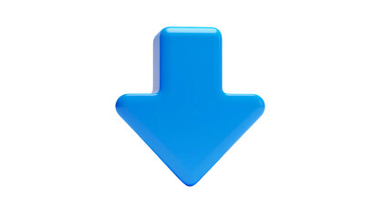 Shiny blue 3D arrow pointing downwards, set against a solid black background