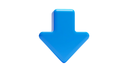 Shiny blue 3D arrow pointing downwards, set against a solid black background