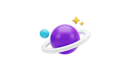 3D Planet with Ring and Stars Isolated on White Background