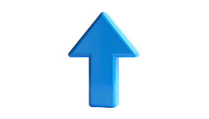 A 3D rendered, glossy blue arrow pointing directly upwards on a black background