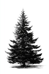 Fototapeta premium Solitary Evergreen - Black and White Pine Tree Illustration.