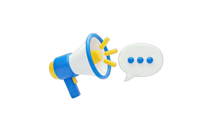 3D Megaphone Announcing Message on White Background