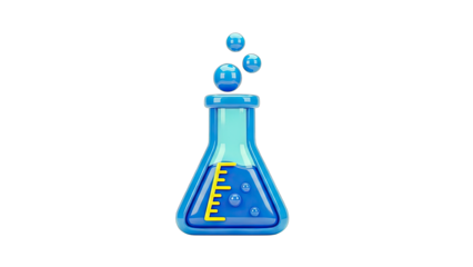 3D Render of a Chemical Flask with Bubbles on White Background