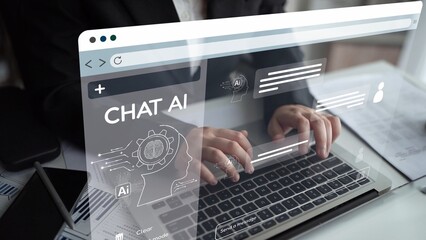 Plakat AI Virtual Assistant Artificial Intelligence Chatbot Controlled by Prompt Engineering for Explainable Generative AI information and LLM Deep Learning Technology for Smart Business Work Support. Muxer