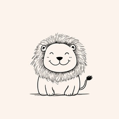 Obraz premium Adorable Hand-Drawn Lion Cub Illustration with a Gentle Smile.