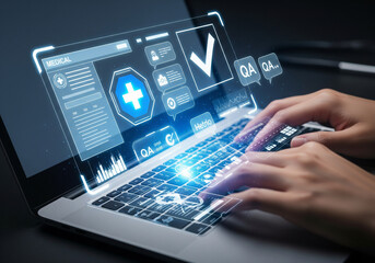 Futuristic Medical Interface and Digital Health Concept on Laptop Screen.