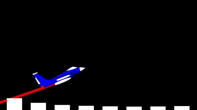 The business growth graph follows the rise of fighter jets, showing a significant increase, marketing sales profit increasing, excellent financial status and business rise up trending.