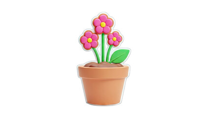 Fototapeta premium 3D Rendered Flowers in a Pot on White Background