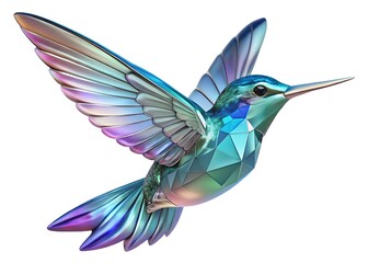 Naklejka premium Iridescent hummingbird in flight with shimmering feathers