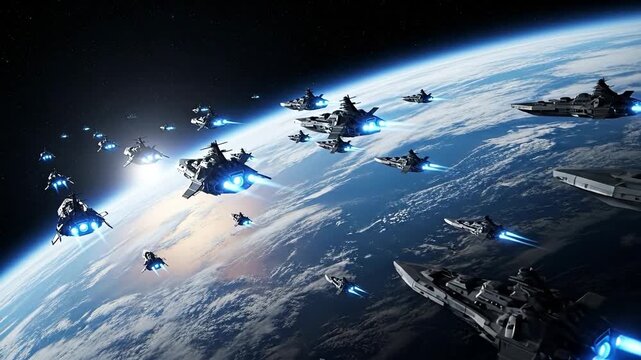 Epic Space Armada - A Fleet of Futuristic Spaceships in Orbit.