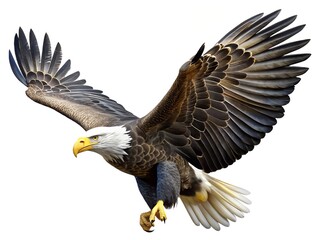 Naklejka premium American bald eagle in flight with spread wings and talons extended