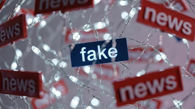 Fake news concept with the word fake and news headlines around it.
