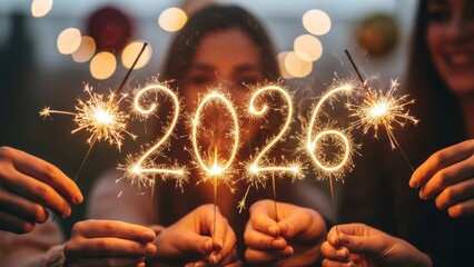 Celebrating the year 2026 with sparkler lights