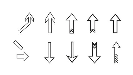 Set of diverse directional arrows in outline style for navigation and direction