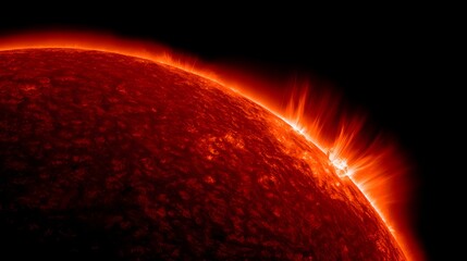 Intense solar activity showcases fiery plasma eruptions along the stellar limb against the darkness of space