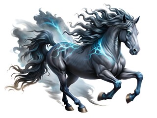 Mythical dark horse with glowing blue energy