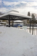 winter community pool snowed in
