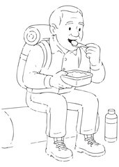 Coloring Book Dad eating lunch while resting on a tree log