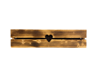 Rustic wooden crate with heart cutout isolated on transparent background.
