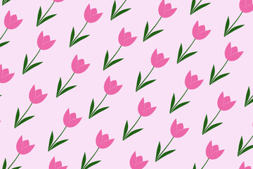 Pink Tulip Simple Seamless Pattern For Fabric Printing