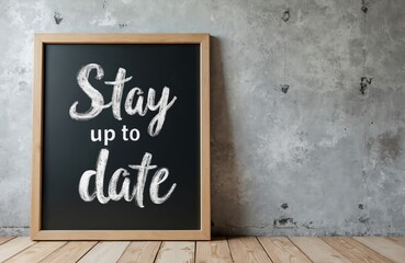 Chalkboard with Stay up to date text. Message about keeping current with new info, trends and events. Modern concept for learning, business, and news.